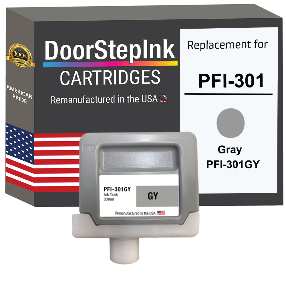 DoorStepInk Brand for Canon PFI-301 330mL Gray PFI-301GY Remanufactured in the USA Ink Cartridge